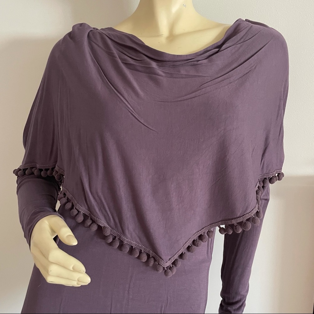 Purple Stretchy long sleeved top with scarf neckline - Picture 2 of 10